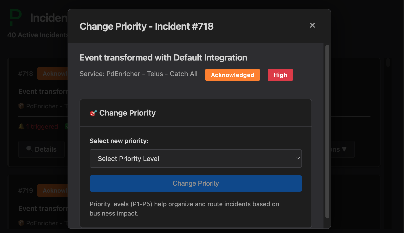 Change priority modal
