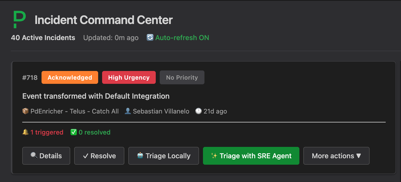 Dashboard with incident cards