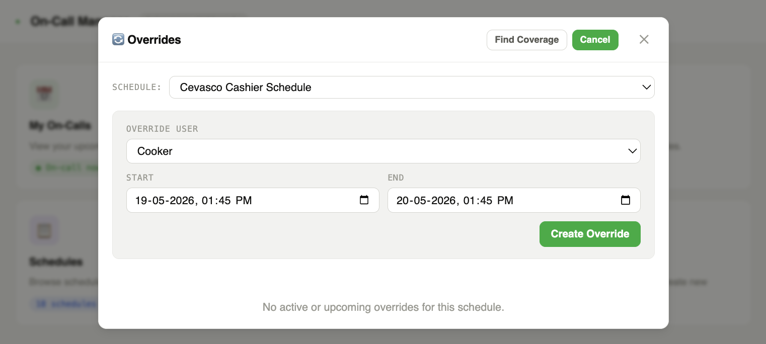 Override creation modal
