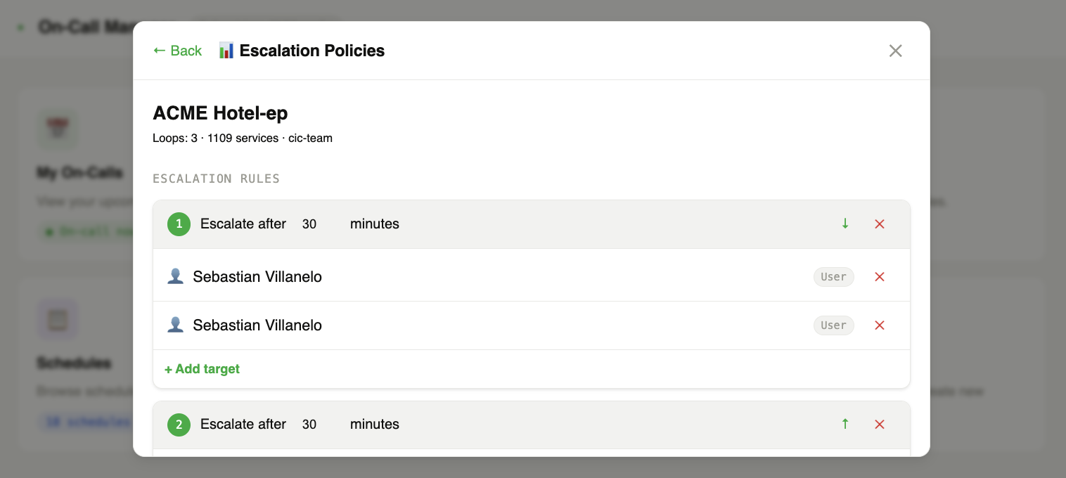Escalation policies modal