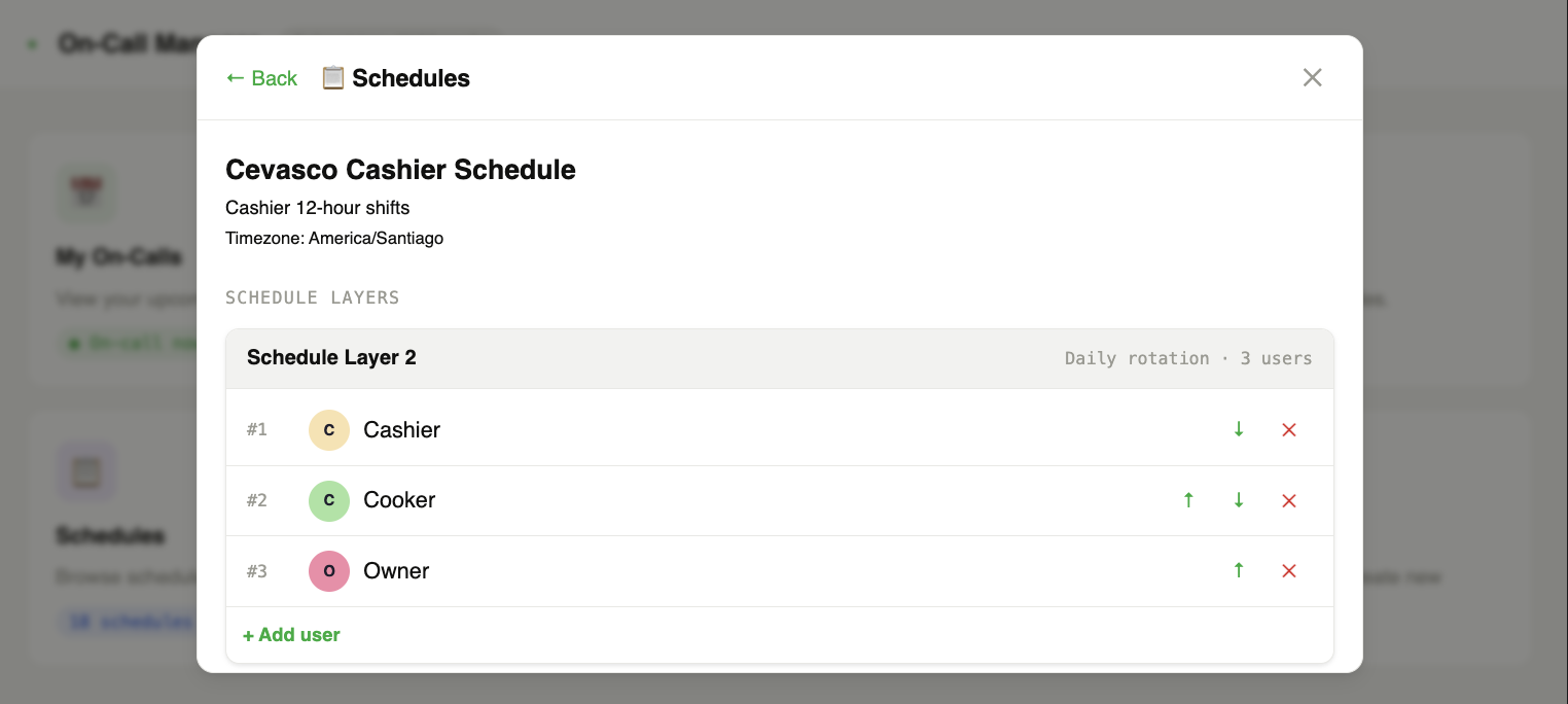 Schedules modal