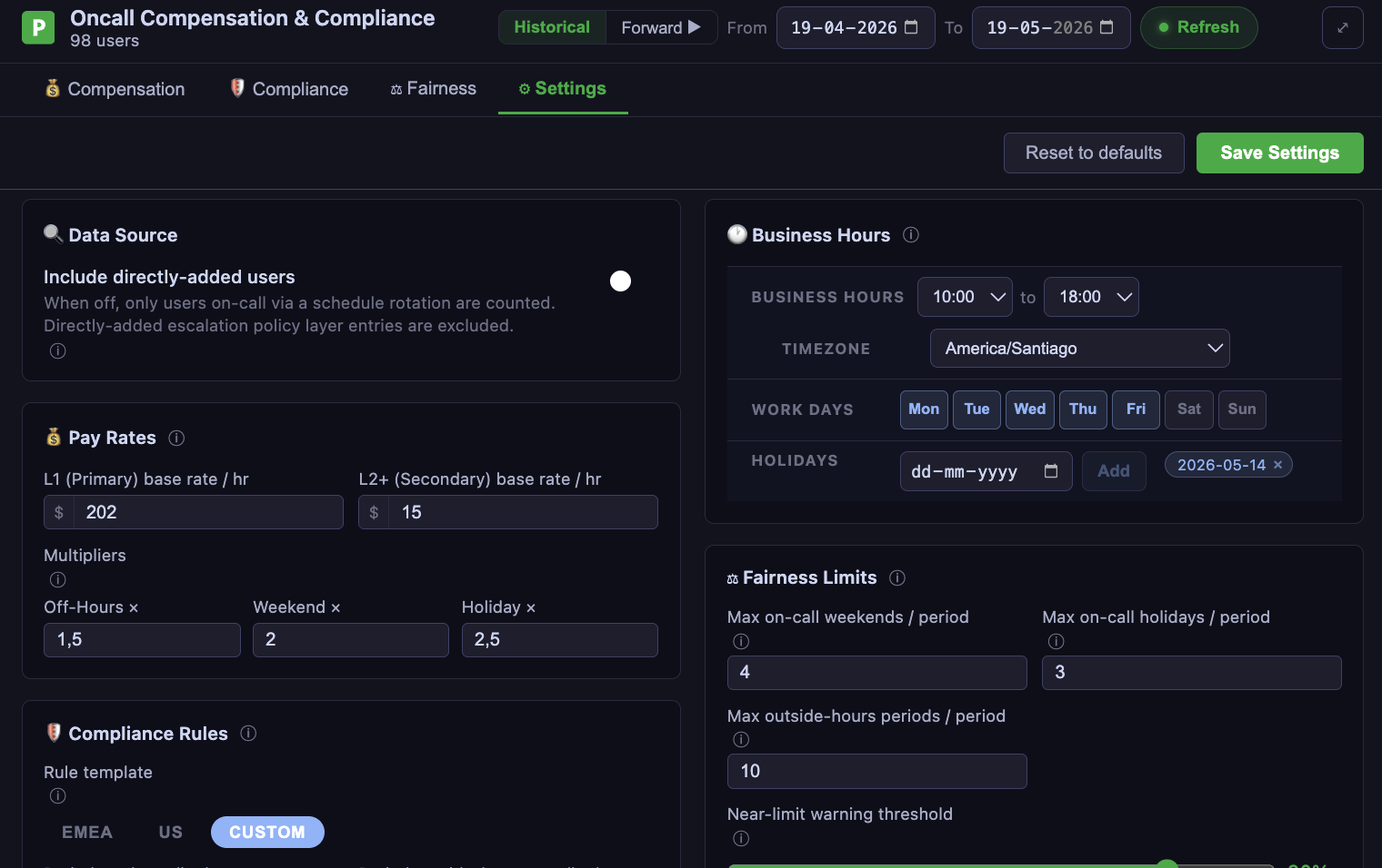 Settings tab