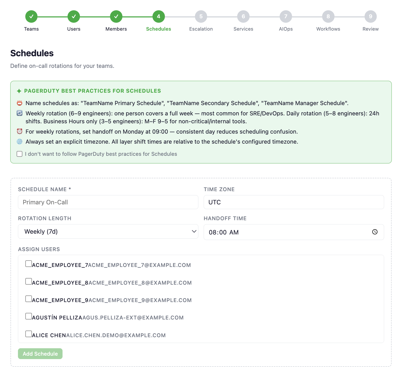 Schedules phase — form