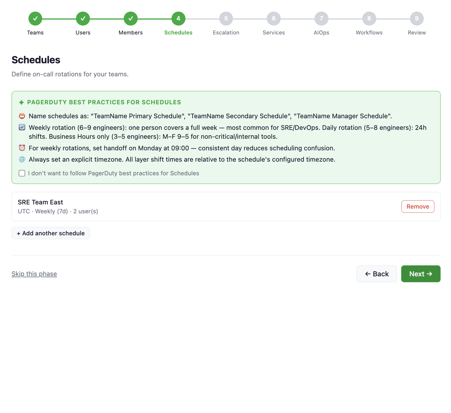 Schedules phase — schedule added